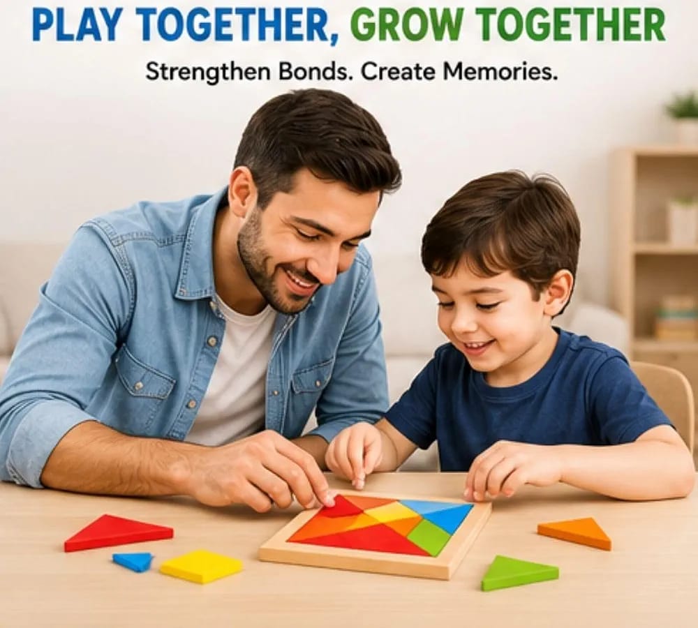 Wooden Brain Teaser Tangram Puzzle for Kids, 7pcs Wooden IQ Learning Toy,