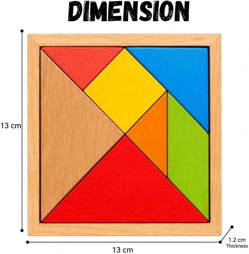 Wooden Brain Teaser Tangram Puzzle for Kids, 7pcs Wooden IQ Learning Toy,