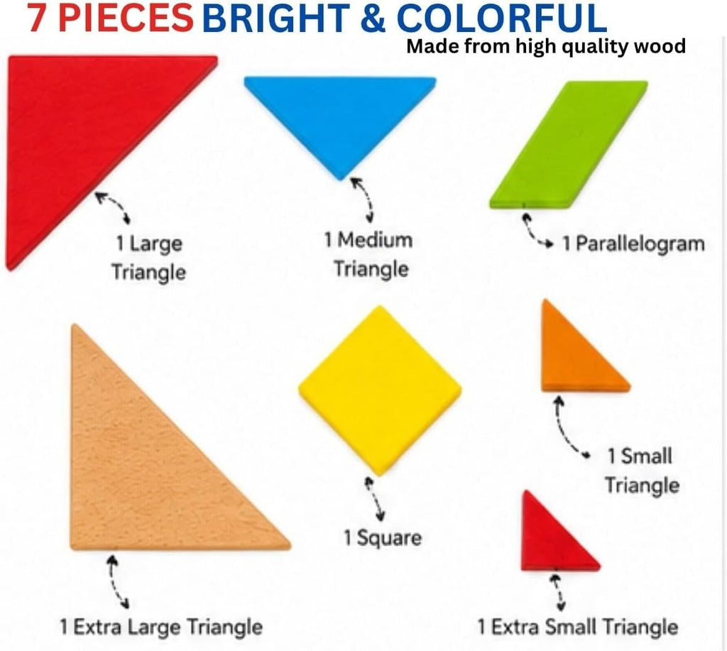 Wooden Brain Teaser Tangram Puzzle for Kids, 7pcs Wooden IQ Learning Toy,