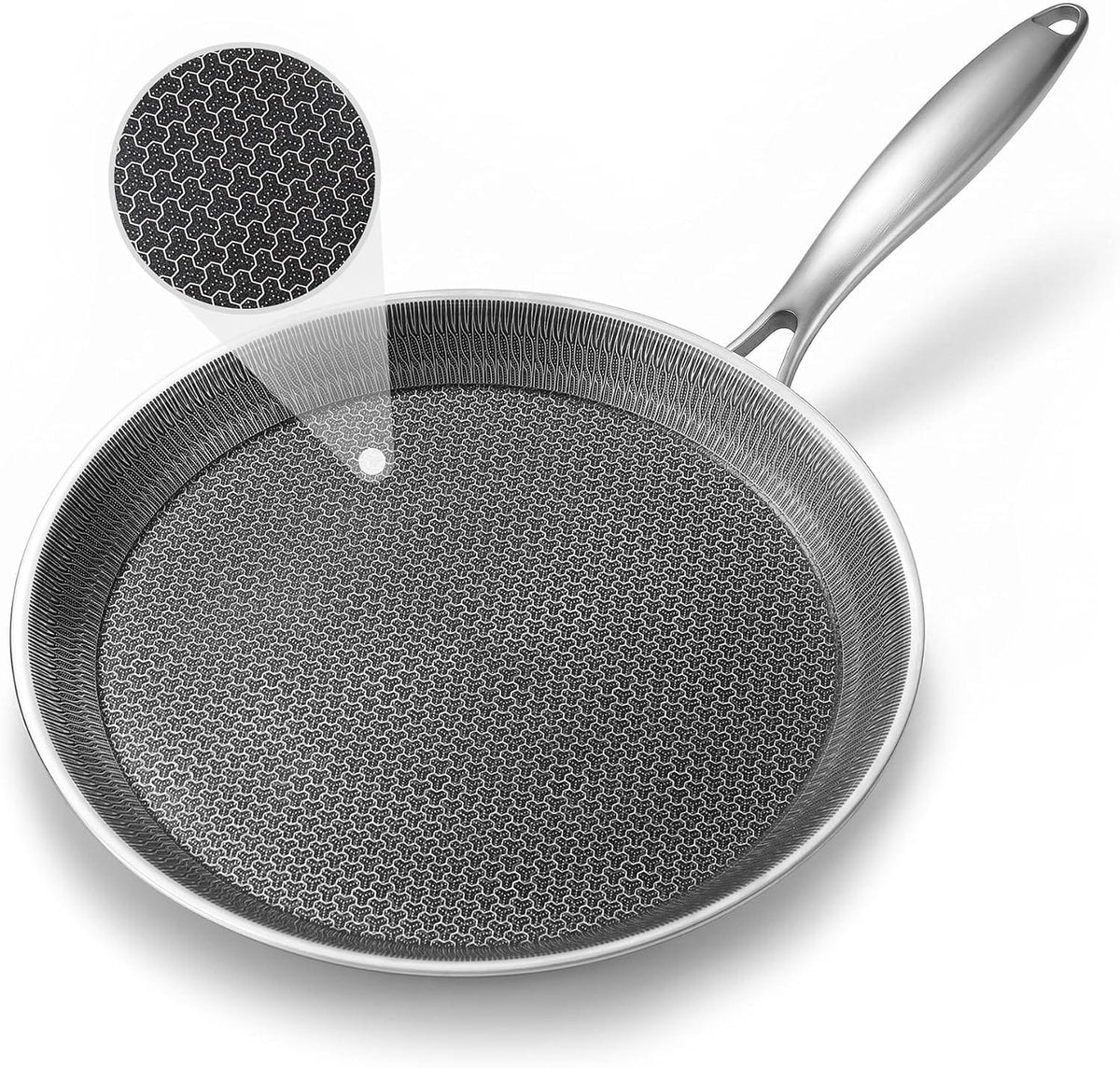 Stainless Steel Nonstick Crepe Pan Honeycomb Laser coating, PFOA-free. Compatible with All Stoves
