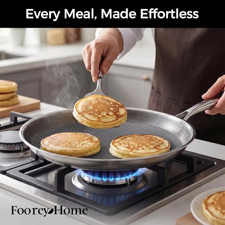 Stainless Steel Nonstick Crepe Pan Honeycomb Laser coating, PFOA-free. Compatible with All Stoves