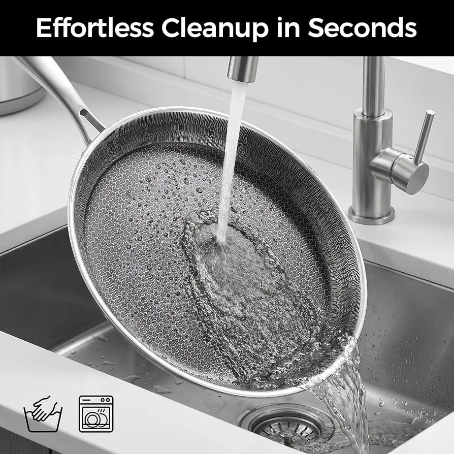 Stainless Steel Nonstick Crepe Pan Honeycomb Laser coating, PFOA-free. Compatible with All Stoves