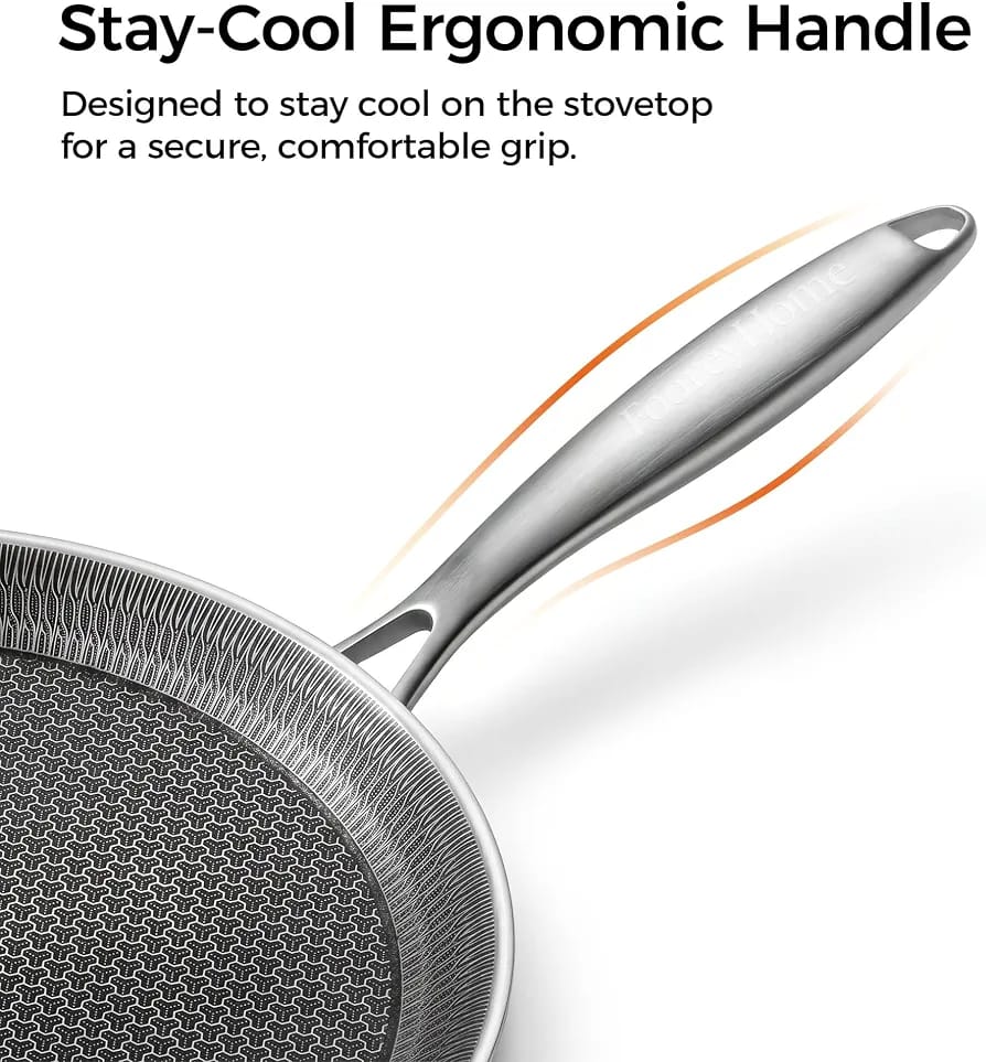 Stainless Steel Nonstick Crepe Pan Honeycomb Laser coating, PFOA-free. Compatible with All Stoves