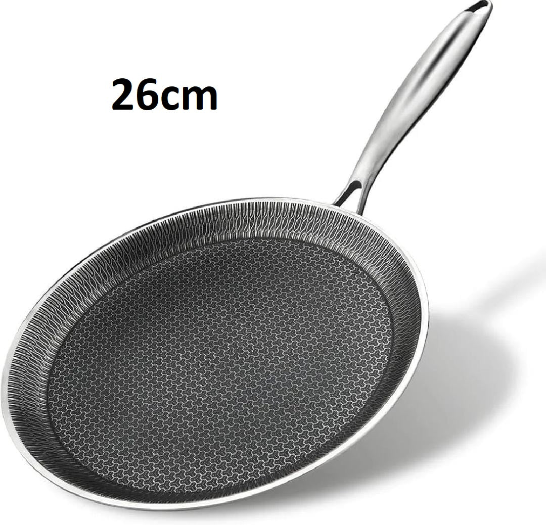 Stainless Steel Nonstick Crepe Pan Honeycomb Laser coating, PFOA-free. Compatible with All Stoves