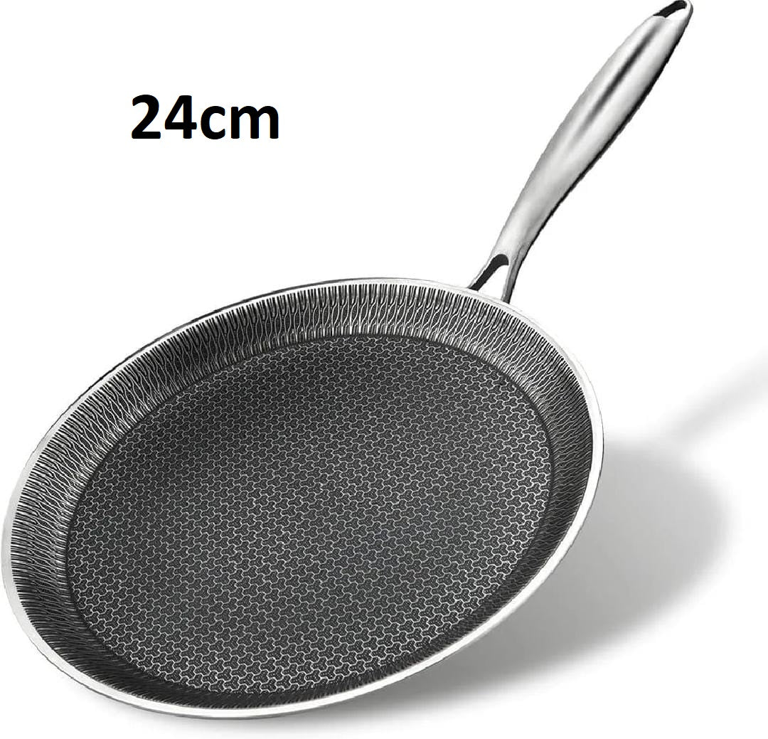 Stainless Steel Nonstick Crepe Pan Honeycomb Laser coating, PFOA-free. Compatible with All Stoves